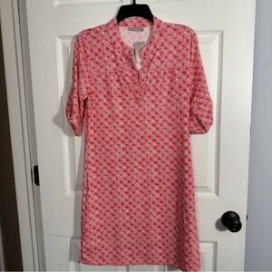 NEW with tags, Ellie Kai split neck size 4 red/white dress, elbow sleeves